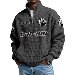 Can Am BRP Men’s Quarter Zip Pullover Sweatshirt Waffle Knit Pocket Customize Name