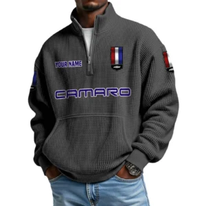 Chevrolet Camaro Men’s Quarter Zip Pullover Sweatshirt Waffle Knit Pocket Customize Name