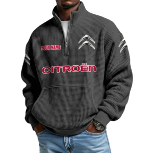 Citroen Men’s Quarter Zip Pullover Sweatshirt Waffle Knit Pocket Customize Name