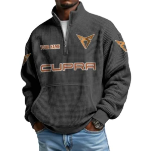 Cupra Men’s Quarter Zip Pullover Sweatshirt Waffle Knit Pocket Customize Name
