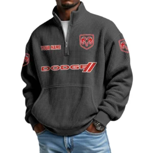 Dodge Men’s Quarter Zip Pullover Sweatshirt Waffle Knit Pocket Customize Name