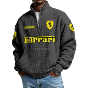 Ferrari Men’s Quarter Zip Pullover Sweatshirt Waffle Knit Pocket Customize Name