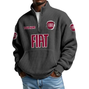 Fiat Men’s Quarter Zip Pullover Sweatshirt Waffle Knit Pocket Customize Name