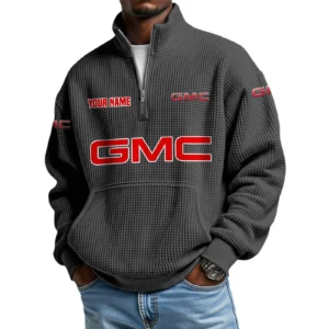 GMC Car Quarter Zip Sweatshirt Waffle Knit Pockets Custom Name