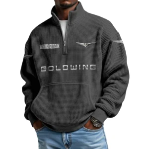 Honda Gold Wing Men’s Quarter Zip Pullover Sweatshirt Waffle Knit Pocket Customize Name