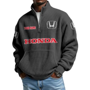 Honda Men’s Quarter Zip Pullover Sweatshirt Waffle Knit Pocket Customize Name