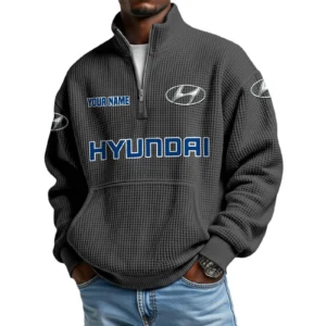 Hyundai Men’s Quarter Zip Pullover Sweatshirt Waffle Knit Pocket Customize Name