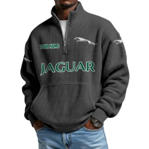 Jaguar Men’s Quarter Zip Pullover Sweatshirt Waffle Knit Pocket Customize Name