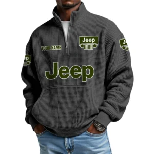 Jeep Men’s Quarter Zip Pullover Sweatshirt Waffle Knit Pocket Customize Name