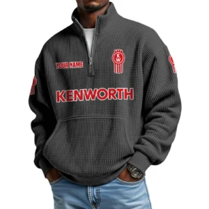 Kenworth Men’s Quarter Zip Pullover Sweatshirt Waffle Knit Pocket Customize Name