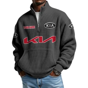 KIA Car Men’s Quarter Zip Pullover Sweatshirt Waffle Knit Pocket Customize Name