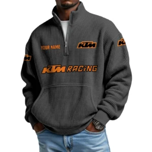 KTM Racing Men’s Quarter Zip Pullover Sweatshirt Waffle Knit Pocket Customize Name