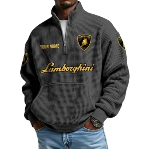 Lamborghini Men’s Quarter Zip Pullover Sweatshirt Waffle Knit Pocket Customize Name