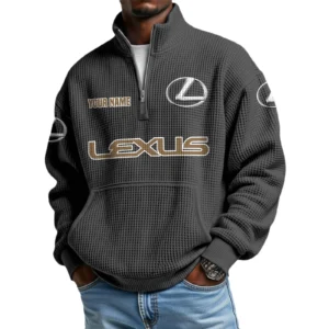 Lexus Men’s Quarter Zip Pullover Sweatshirt Waffle Knit Pocket Customize Name