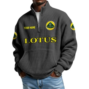 Lotus Car Men’s Quarter Zip Pullover Sweatshirt Waffle Knit Pocket Customize Name
