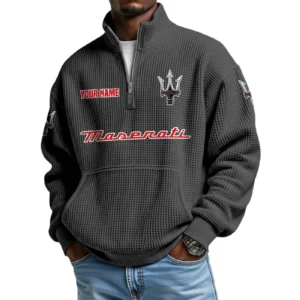 Maserati Men’s Quarter Zip Pullover Sweatshirt Waffle Knit Pocket Customize Name