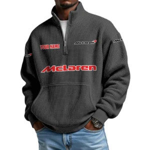 McLaren Men’s Quarter Zip Pullover Sweatshirt Waffle Knit Pocket Customize Name