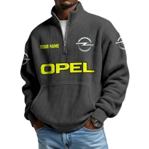Opel Men’s Quarter Zip Pullover Sweatshirt Waffle Knit Pocket Customize Name