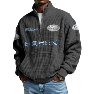 Pagani Men’s Quarter Zip Pullover Sweatshirt Waffle Knit Pocket Customize Name