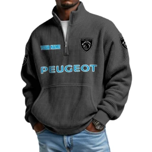 Peugeot Men’s Quarter Zip Pullover Sweatshirt Waffle Knit Pocket Customize Name