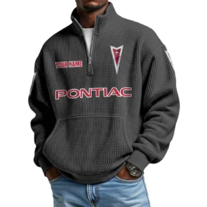 Pontiac Men’s Quarter Zip Pullover Sweatshirt Waffle Knit Pocket Customize Name
