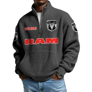Ram Truck Men’s Quarter Zip Pullover Sweatshirt Waffle Knit Pocket Customize Name