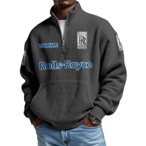 Rolls Royce Men’s Quarter Zip Pullover Sweatshirt Waffle Knit Pocket Customize Name