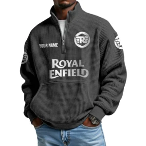 Royal Enfield Men’s Quarter Zip Pullover Sweatshirt Waffle Knit Pocket Customize Name