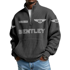 Bentley Men’s Quarter Zip Pullover Sweatshirt Waffle Knit Pocket Customize Name