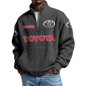 Toyota Men’s Quarter Zip Pullover Sweatshirt Waffle Knit Pocket Customize Name