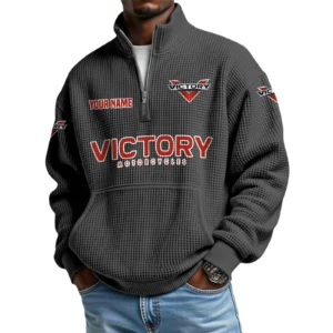 Victory Motorcycles Men’s Quarter Zip Pullover Sweatshirt Waffle Knit Pocket Customize Name