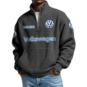 Volkswagen Men’s Quarter Zip Pullover Sweatshirt Waffle Knit Pocket Customize Name