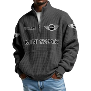 Mini Cooper Men’s Quarter Zip Pullover Sweatshirt Waffle Knit Pocket Customize Name