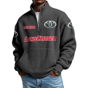Toyota Land Cruiser Men’s Quarter Zip Pullover Sweatshirt Waffle Knit Pocket Customize Name