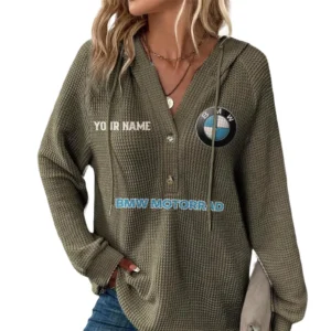 BMW Motorrad Women's Waffle Knit V-Neck Hoodie Customize Name