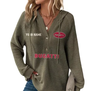 Bugatti Women's Waffle Knit V-Neck Hoodie Customize Name