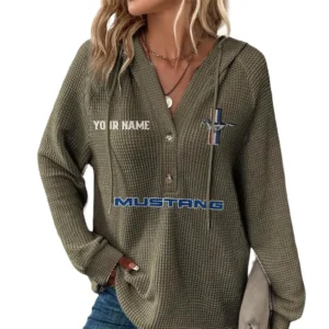Ford Mustang Women's Waffle Knit V-Neck Hoodie 2026 Limited Custom Name