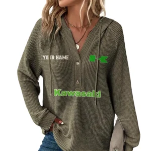 Kawasaki Women's Waffle Knit V-Neck Hoodie Customize Name