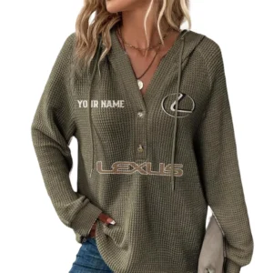 Lexus Women's Waffle Knit V-Neck Hoodie Customize Name
