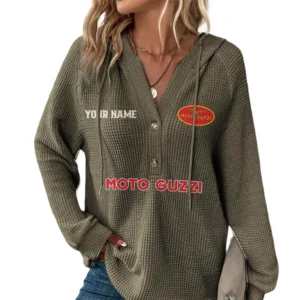 Moto Guzzi Women's Waffle Knit V-Neck Hoodie Customize Name
