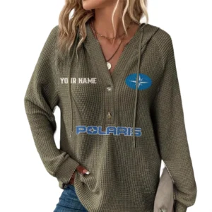 Polaris Women's Waffle Knit V-Neck Hoodie Customize Name