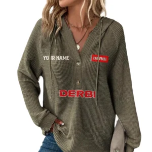 Derbi Women's Waffle Knit V-Neck Hoodie Customize Name