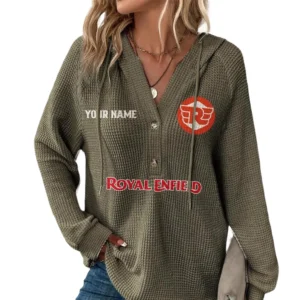 Royal Enfield Women's Waffle Knit V-Neck Hoodie Customize Name
