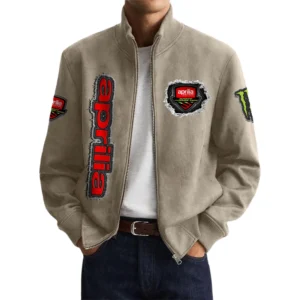 Aprilia Men’s Suede Stand Collar Bomber Jacket Long Sleeve Dressy Pockets