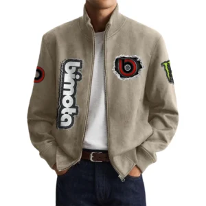 Bimota Men’s Suede Stand Collar Bomber Jacket Long Sleeve Dressy Pockets