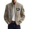 Buick Men’s Suede Stand Collar Bomber Jacket Long Sleeve Dressy Pockets
