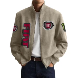 Fiat Men’s Suede Stand Collar Bomber Jacket Long Sleeve Dressy Pockets