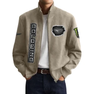 Honda Goldwing Men’s Suede Stand Collar Bomber Jacket Long Sleeve Dressy Pockets