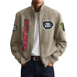 Holden Men’s Suede Stand Collar Bomber Jacket Long Sleeve Dressy Pockets