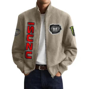 Isuzu Men’s Suede Stand Collar Bomber Jacket Long Sleeve Dressy Pockets